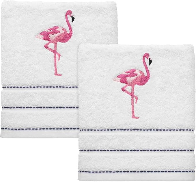 Izod - Hand Towels, Soft & Absorbent Cotton, Striped Bathroom Decor, Dorm Room Essentials, Set of 2 (Flamingo Collection, White)