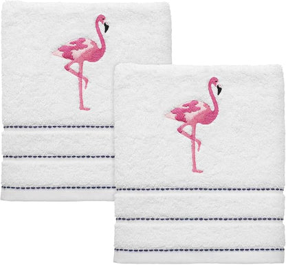 Izod - Hand Towels, Soft & Absorbent Cotton, Striped Bathroom Decor, Dorm Room Essentials, Set of 2 (Flamingo Collection, White)