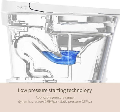 R&T W5100S Tankless Smart Toilet Touchless Auto Flush 1.28-GPF Battery-Operated One-Piece HET Intelligent Toilet for Bathroom, Foot Kick & Manual, Without Bidet
