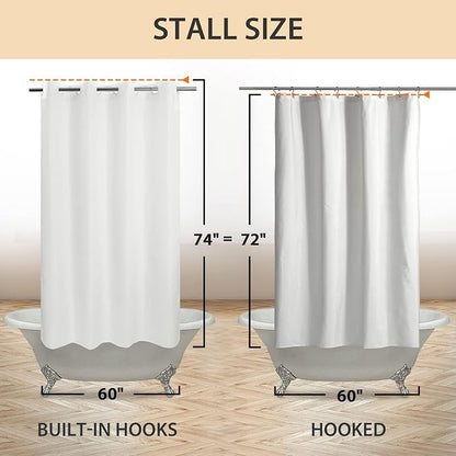 River Dream No Hook Stall Shower Curtain or Liner Microfiber White, 60x74 | Waterproof Fabric Shower Curtain Set, Bottom Magnets, Soft & Machine Washable, 60W x 74H