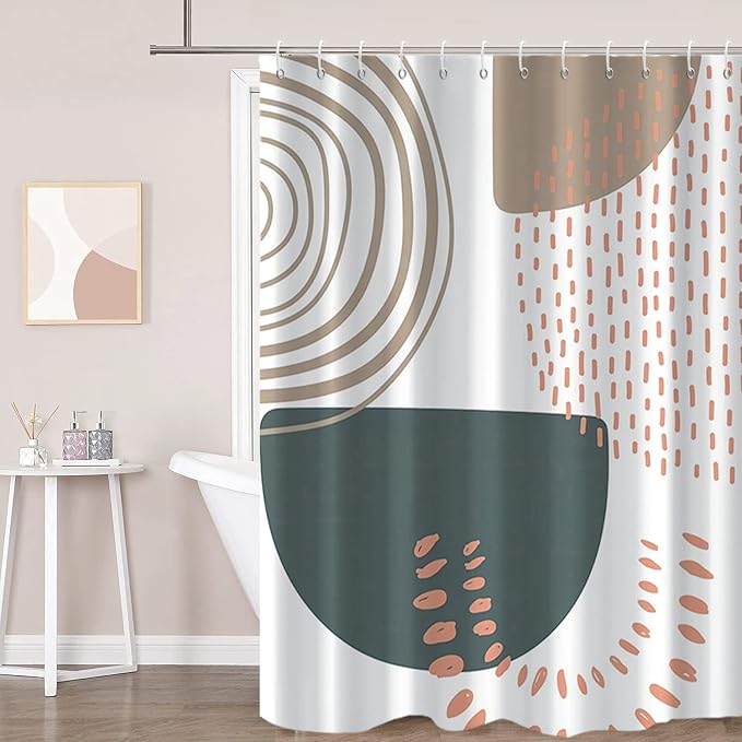 Boho Shower Curtain, Mid Century Modern Abstract Minimalist Beige Neutral Machine Washable Waterproof Fabric Stall Size for Bathroom Bathtub with Hooks 60Wx72H