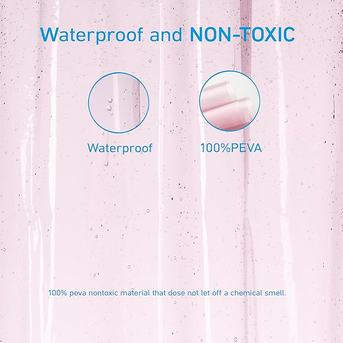 EHZNZIE Shower Curtain Liner Light Weight PEVA, Shower Liner 72x72 Inches, Waterproof, No Chemical Smell with 12 Rust Proof Metal Grommets for Bathroom Shower Curtain, Pink