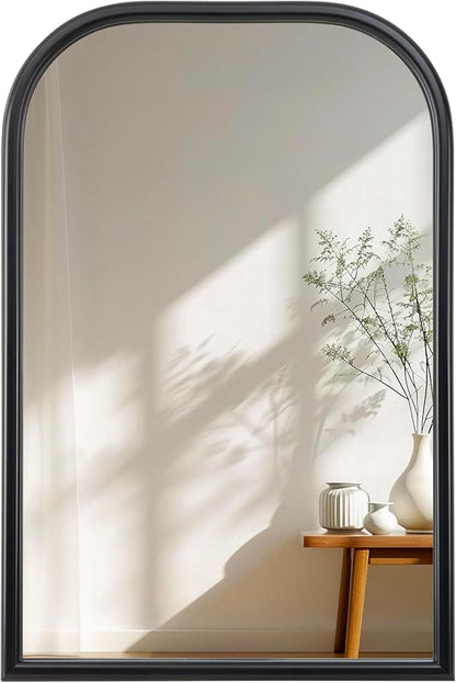 Arch Wall Mirror for Wall Mounted, Tempered Glass, Wood Grain Finish Frame Wall Mirror Decorative for Bedroom Living Room Vanity Mirror (Black, 30" L x 20" W)