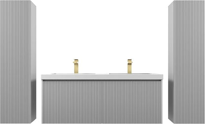 Blossom 48 Inch Double Sink Bathroom Vanity with Side Cabinets and Mirrors, All Wood Wall Mounted Floating Bathroom Vanity Cabinet with Acrylic Sink, Soft-Close Drawers, Bathroom Vanities, Light Grey