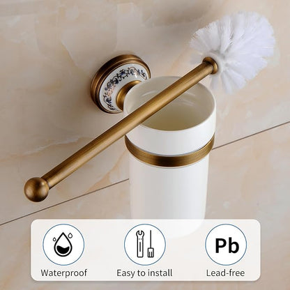 Toilet Brush with Holder for Bathroom Antique Bronze Wall Mounted Toilet Wall Mounted Bathroom Hardware Accessories,Porcelain Design