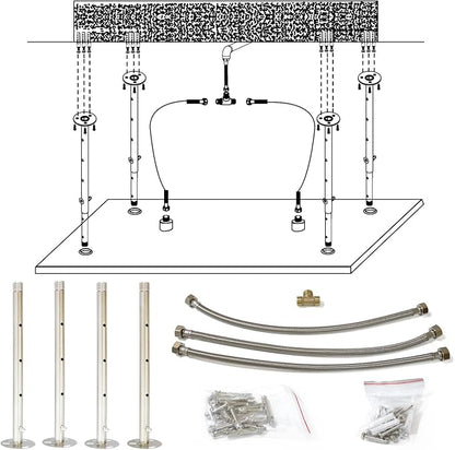 16" x 32" Luxury High Pressure Rain Shower Head, Ceiling Mount Rectangle Rainfall Showerhead with Silicone Nozzles Full Body Fixed Showerheads For Modern Bathroom, Brushed Nickel Plated Finish
