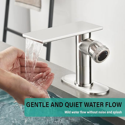becola Modern Bathroom Sink Faucet， Brushed Nickel Vessel Sink Faucet，Single Hole Cold and Hot Basin Mixer Faucet for Bathroom Sink，Single Handle Vanity Faucet with Adjust Knobs and Deck Plate