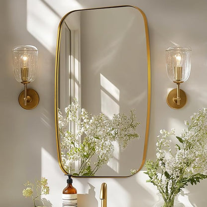 Gold Oval Mirrors for Bathroom, Large 24x36’’ Brushed Gold Metal Framed Oblong Wall Mirror, Modern Brass Vanity Mirror in Stainless Steel Frame Wall Mount Horizontal or Vertical