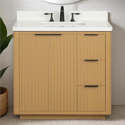 Lavanti Wooderna 36 Inch Bathroom Vanity with Sink – Stylish Firwood Oak Vanity Bathroom with Storage Cabinet – Modern Bathroom Vanities with Single Vanity Sink & Quartz Countertop