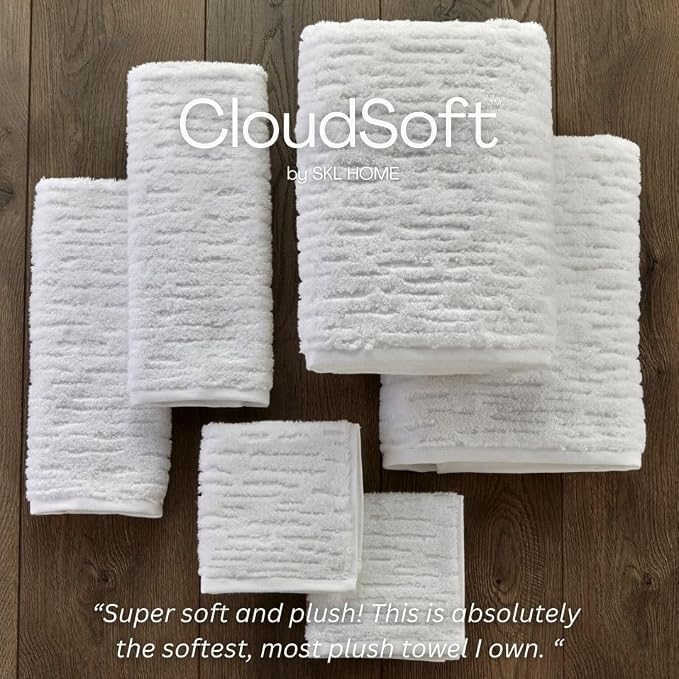 SKL Home CloudSoft Bath Towel, 100% Cotton Luxury, White | Premium spa-level quality. 600 GSM weight. Ultra plush & absorbent.