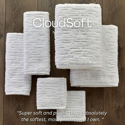 SKL Home CloudSoft Bath Towel, 100% Cotton Luxury, White | Premium spa-level quality. 600 GSM weight. Ultra plush & absorbent.