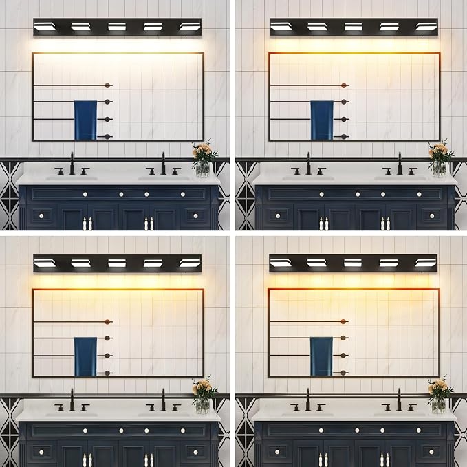 Bathroom Vanity Lighting Fixtures Over Mirror (5-Light, 40-Inch) Dimmable Modern LED Bathroom Wall Lighting Fixtures, Matte Black (3000K/3500K/4000K/5000K/6000K)