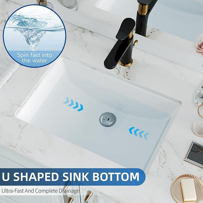 Undermount Bathroom Sink Rectangle, Hugsleek Interior Bowl Size 18 x 11 inch White Porcelain Ceramic Vessel Sink Under Counter Exterior Size 20x14in Rectangular Bath Sink Basin Lavatory Fireclay