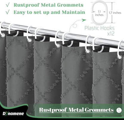 Extra Long Boho Shower Curtain Geometric 72"x96" Charcoal Grey | 96 Inch Tall, Elegant Tassel, Lightweight Textured Fabric, Water Repellent, Washable, Hotel Spa, for Bathroom/Dorm 12 Hooks