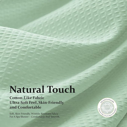 Waffle Shower Curtain 256 GSM Heavy Duty Fabric 72" x72 Mint Green | Thick Textured Cloth, Weighted Hem, Water Repellent Washable, Hotel Luxury Polyester Shower Curtain Set for Bathroom 12 Hooks