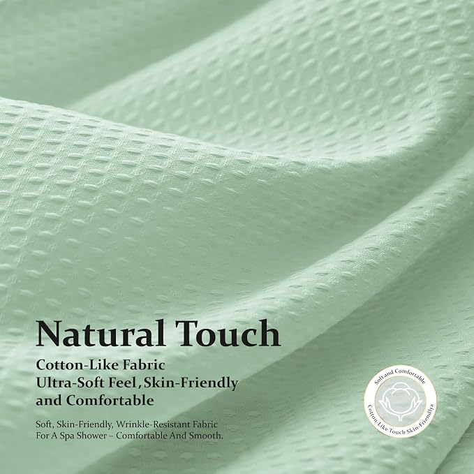 Long Waffle Shower Curtain 256 GSM Heavy Fabric 72x78 Mint Green | 78 Inch Long, Thick Cloth, Weighted Hem, Water Repellent, Tall Hotel Luxury Polyester Shower Curtains for Bathroom 12 Hooks