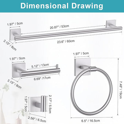 Brushed Nickel Bathroom Hardware Accessories Towel Bar Set, 10 Pieces Bathroom Towel Bar Holder Set, 23.6 Inch Stainless Steel Toilet Paper Holder Towel Racks for Bathroom Wall Mounted