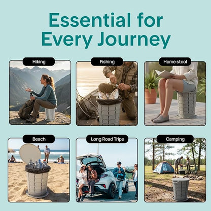 SereneLife Foldable Toilet Seat for Camping, Adjustable Height Portable Travel Potty with Lid, Carry Bag, Non-Slip Base, 331 lbs Capacity + 3-Pack Flushable Wipes, for Car, Hiking, Outdoor Use, Gray