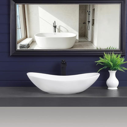 Vessel Sink 27.6"x14.8" Oval Bathroom Sink White Above Counter | Modern Porcelain Ceramic Drop-in Vanity Sink for Bathrooms Art Basin