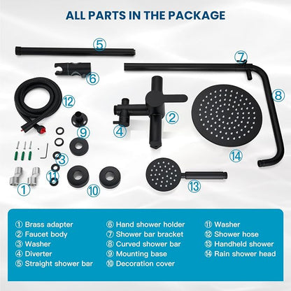 gotonovo Outdoor Shower 304 Stainless Steel, Mattte Black, Single Handle | Rain 8 Inch Outdoor Shower Head with Handheld Kit Fixtures System Faucet Set with Valve Wall Mount for Seaside Backyard Pool