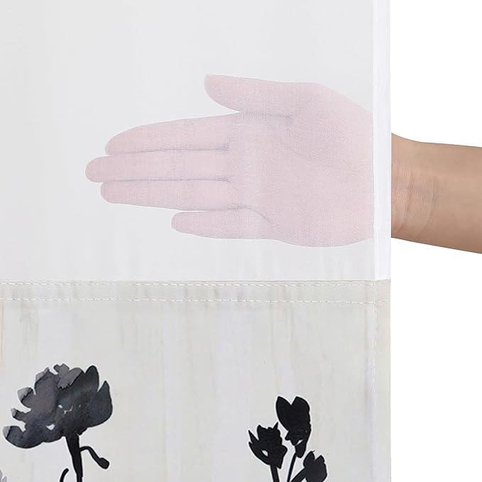 Americanflat 72x75 Hookless Shower Curtain - Water-Resistant Floral Shower Curtain with Sheer Panel, Snap-in Liner, and Grommets - 100% Polyester - Botanical Bathroom Curtains - Black, Pink and White