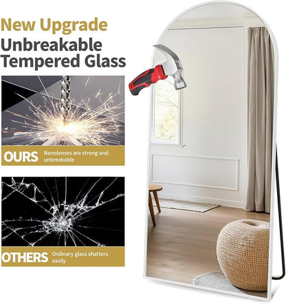 Dewfig Arched Full Length Mirror, 71"x30" Large Floor Mirror, White | Aluminum Alloy Frame Full Body Mirror, HD Shatterproof Tempered Glass, Lean/Stand/Wall for Living Room,Bedroom, Dressing Room