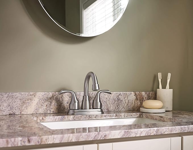 Moen Idora Spot Resist Brushed Nickel Two-Handle Centerset Bathroom Sink Faucet with Drain Assembly, 84115SRN