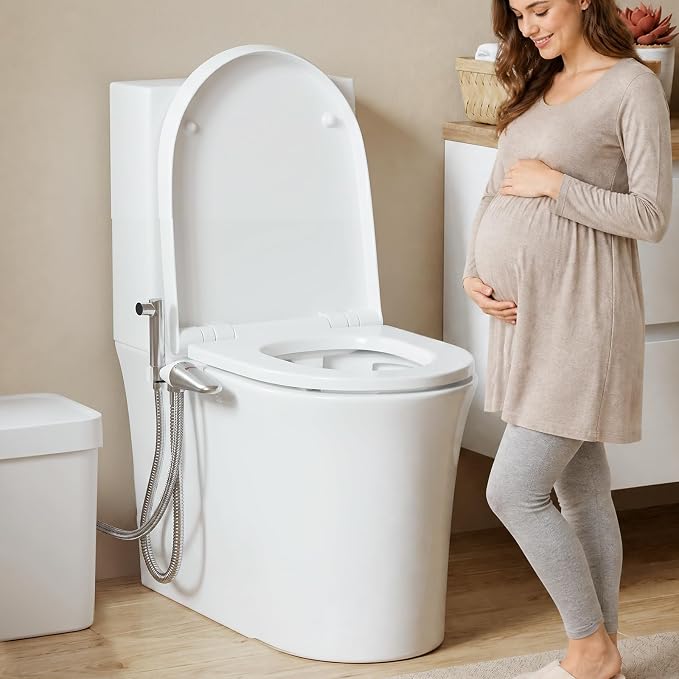 DEANIC 2-in-1 Bidet Attachment with Handheld Bath Bidet Sprayer, Ultra-Slim Adjustable Water Pressure Nozzle, Cold Water Non Electric Hand Sprayer for Toilet Seat (Sliver White)
