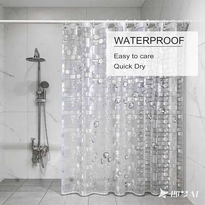 TIKABC Shower Curtain Liner, 4G PEVA Shower Liner, Plastic Peva Waterproof Shower Curtains, 72x72 inch with Grommet Holes 3 Magnetic Weights