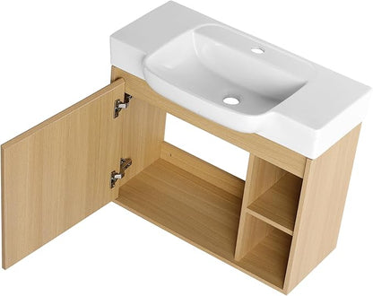 28" Floating Bathroom Vanity with Sink Combo,28 Inch Floating Vanity,Modern Single Sink Bathroom Vanity Combo,Oak Wall Mounted Cabinet Set