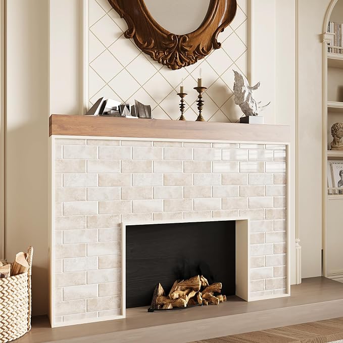 VEELIKE Beige Peel and Stick Backsplash Tile for Kitchen Wall Waterproof Self Adhesive Subway Tile Backsplash 12''x12'' 6 Sheets Renter Friendly Back Splash Stick on Tiles for Bathroom Laundry Room