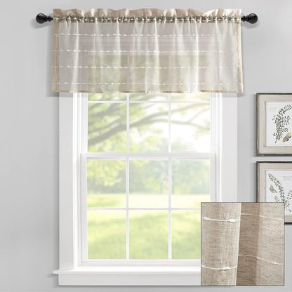 Lush Decor Farmhouse Textured Sheer Window Curtain Valance, 52"W x18"L, Neutral