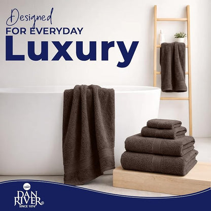 DAN RIVER 8 Piece Luxury Bath Towels for Bathroom, Towel Set, Brown | 2 Bath towels, 2 Hand towels, and 4 Wash Cloths, 600 GSM 100% Ring Spun Cotton, Highly Absorbent, Gym, Hotel, guest, and Spa