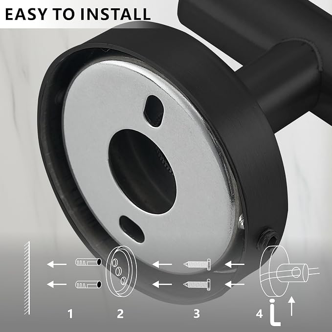 Bathroom Hardware Set Includes Towel Ring, Toilet Paper Holder and 2 Towel Hooks, SUS304 Stainless Steel Modern Wall-Mounted Bathroom Set, Rustproof Bathroom Fitting Set (Black)