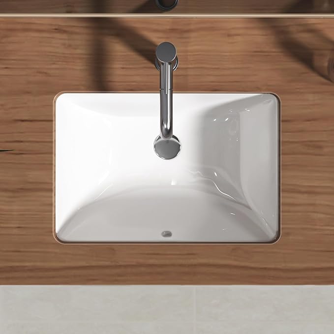 Enbol Undermount Bathroom Sink Rectangle 18x13 Inch White Ceramic Vessel Sink Under Counter Lavatory Vanity Vessel Sink with Overflow ECU1611