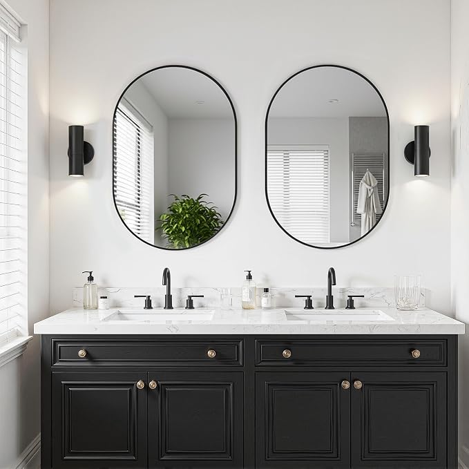 Black Oval Bathroom Mirror for Over Sink, 2 Pack 20"x30" Wall Mirror | HD Shatterproof Glass, Metal Framed, Oval Vanity Mirrors for Bathroom, Bedroom, Living Room, Entryway, Horizontal or Vertical