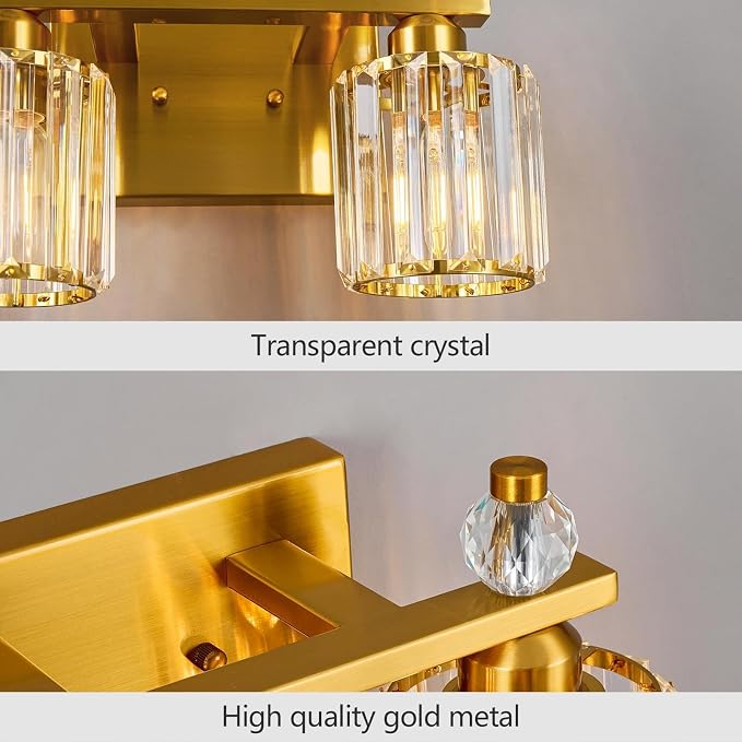 Bathroom Vanity Lights 2-Light Gold Modern Crystal Vanity Light Fixtures Over Mirror Crystal Bathroom Vanity Lighting Fixtures