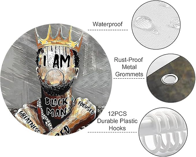 Black King Shower Curtain African American King Afro Man Hippie Art Wall Hanging African American Man Crown Shower Curtain College Dorm Decor 72 * 72 Inches