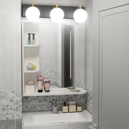 Aipsun Mid Century Modern Bathroom Vanity Light 3 Lights Milky White Glass Shades Black/Golden Bathroom Light Fixture(Exclude Bulb)