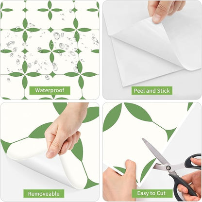 MORCART Peel and Stick Floor Tile Star Waterproof Vinyl Flooring DIY Flooring for Bathroom, Kitchen, Fireplace, Pet House, Stairs, Bedrooms, Wall, Store(20PCS,7.87" x 7.87",Green+White)