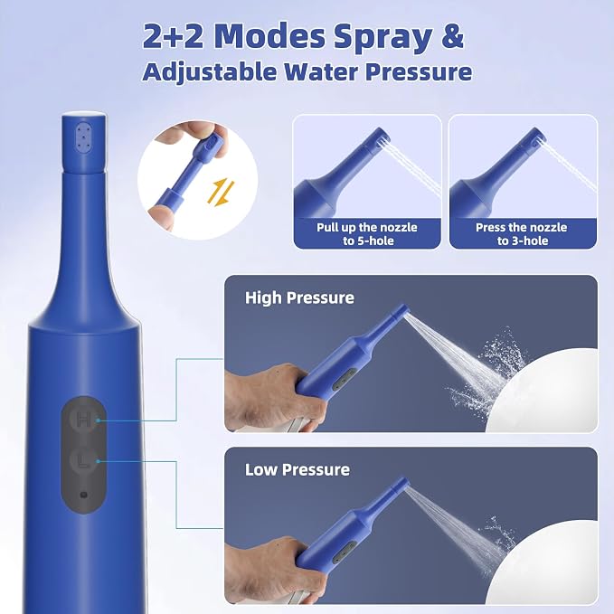 Hibbent Portable Bidet for Travel, High Pressure Electric Handheld Bidet Sprayer, 350-550ML Expandable Bottle for Personal Hygiene, USB-C Rechargeable Waterproof, Travel Sprayer for Women & Men, Blue