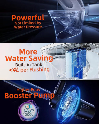 EPLO Smart Toilet Built in Tank Auto Open Bidet with Foam Shield - iX7 PRO | Elongated Heated Seat,Booster Pump-Assisted 1000g MaP Auto Flush, Instant Heated Water, 17" ADA Seat Height, High-Speed Dryer