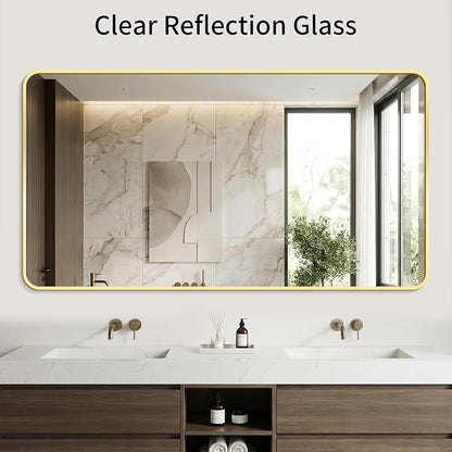 Bathroom Mirror for Wall, 30"x55" Black Bathroom Mirror for Over Sink, Shatterproof Tempered Glass Vanity Mirror with Anti-Rust Aluminum Alloy Frame, Hang Horizontally or Vertically, Gold