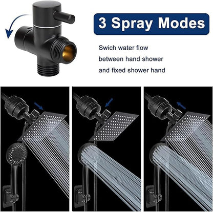 NearMoon Filtered Rain Shower Head, High Pressure 8″Square, and 5 settings Handheld Shower Filter Combo with Self-adhesive Holder/1.5M Hose -1 Replaceable Filter Cartridge (Matte Black)