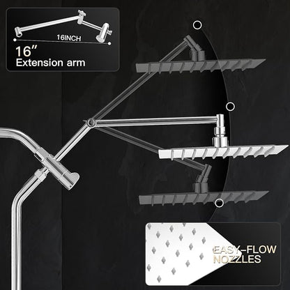All Metal 10" Shower Head with Handheld, Built-in Power Jet Mode | Luxurious, Square, Rain Shower Heads with Spray Combo Set, High Pressure, Dual, Rainfall, with Extension Arm, Chrome