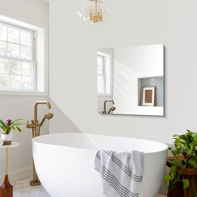 CILIBER Frameless Mirror, 30x30 Square Bathroom Mirrors for Wall, Frameless Vanity Mirror Over Sink with Polished Edge, 3mm Tempered Glass, Decorative for Bathroom, Bedroom and Living Room