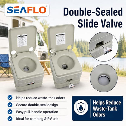 SEAFLO Premium Camping Portable Toilet - 5.8 Gallon Waste 3.43 Gall Fresh Tank (100 Flushes), 440 lbs Max Weight, Level Indicator, Sealed Waste Tank for RV, Boat, Elderly, Off-Grid, 4-Year Warranty