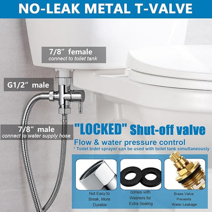 SonTiy Handheld Bidet Sprayer for Toilet, All Metal Cloth Diaper Toilet Sprayer Bidet Attachment with Backflow Preventer, Adjustable Water Jet Spray, 7.2" Brass Hand Held Bidet Wand, Chrome