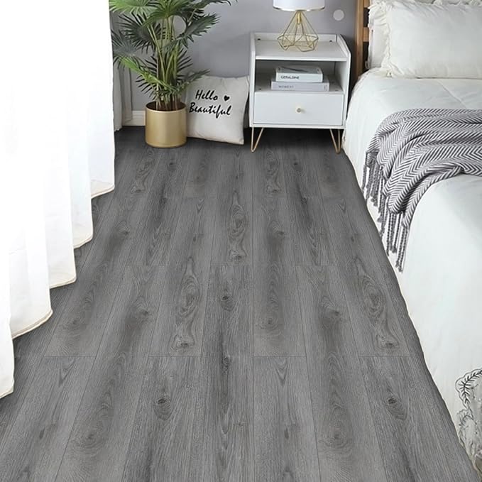 Peel and Stick Floor Tile Wood Plank Look, Self-Adheisve Vinyl Flooring | Grey, 10-Pack 14.5 Sq.Ft, Floor Tiles Peel and Stick Waterproof for Bathroom Kitchen RV Renter, 36x6inch