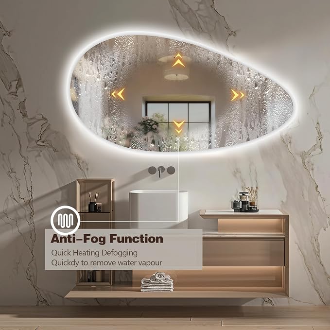 Niccy Irregular LED Bathroom Mirror with Lights, 27x51 Asymmetrical Backlit-Mirror for Wall Mounted, Bathroom Vanity Mirrors with Memory, Dimmable, 3 Colors, Anti-Fog, IP65 Waterproof